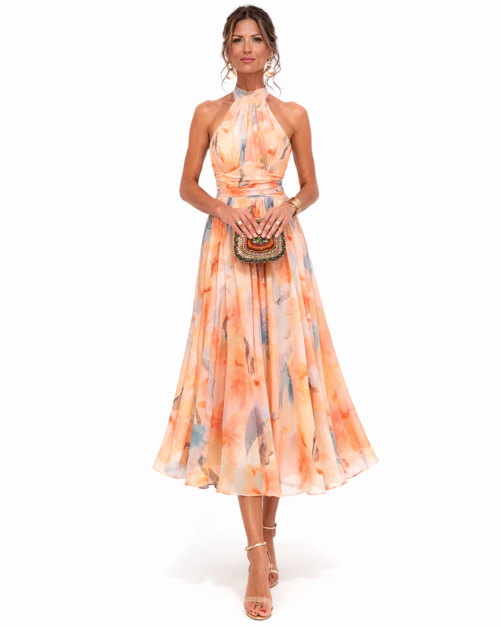AURELIA | Abito con scollo Halter e Stampa Acquerello