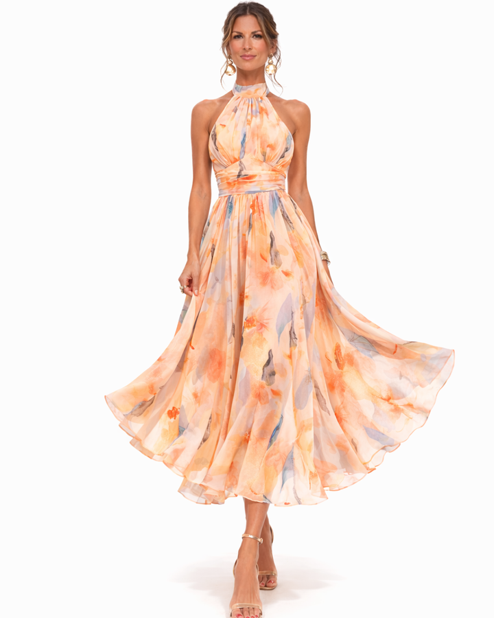 AURELIA | Abito con scollo Halter e Stampa Acquerello