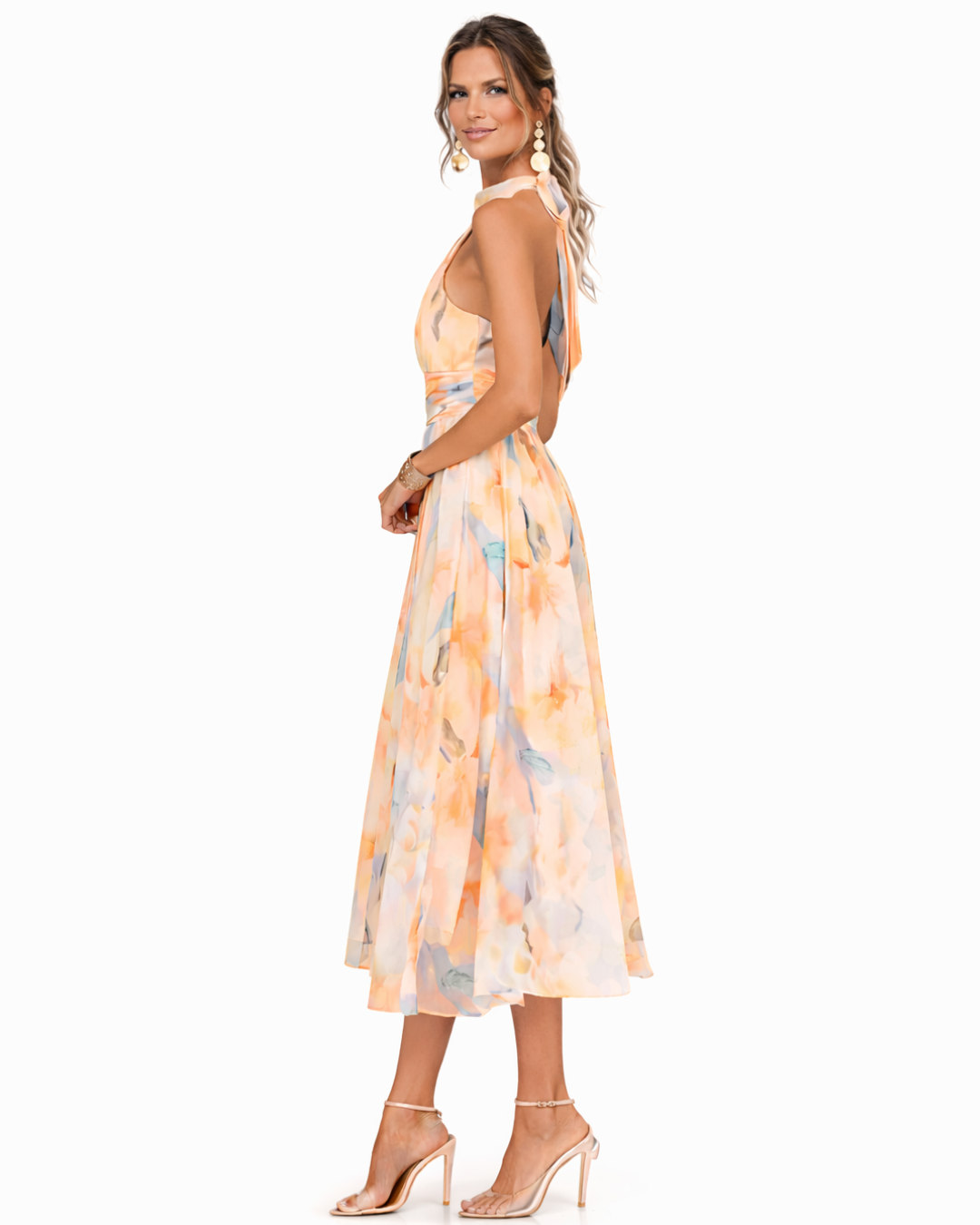 AURELIA | Abito con scollo Halter e Stampa Acquerello