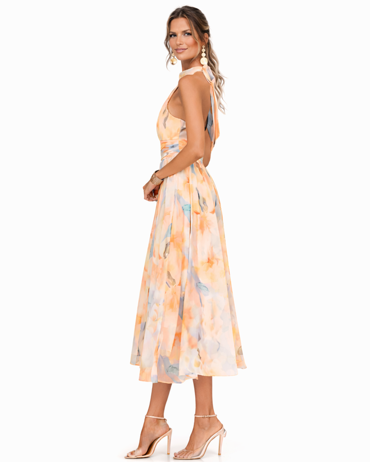 AURELIA | Abito con scollo Halter e Stampa Acquerello
