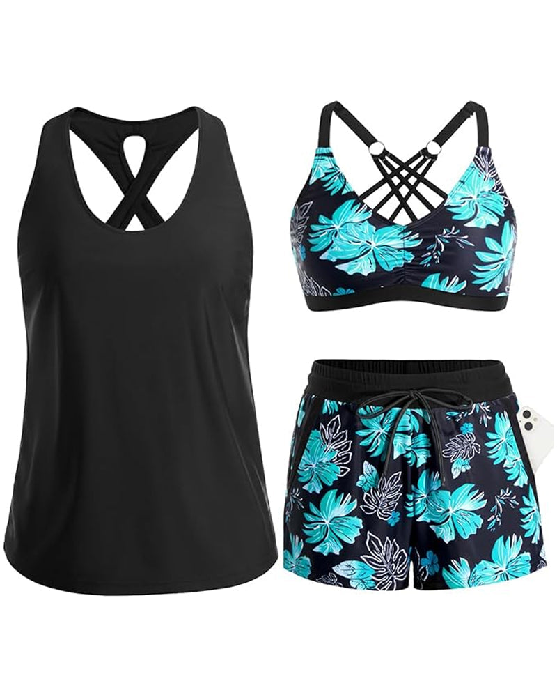 Giorgia | Set composto da bikini tankini a tre pezzi e copricostume