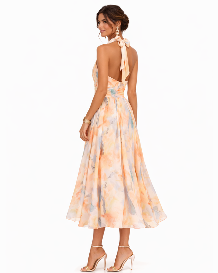AURELIA | Abito con scollo Halter e Stampa Acquerello