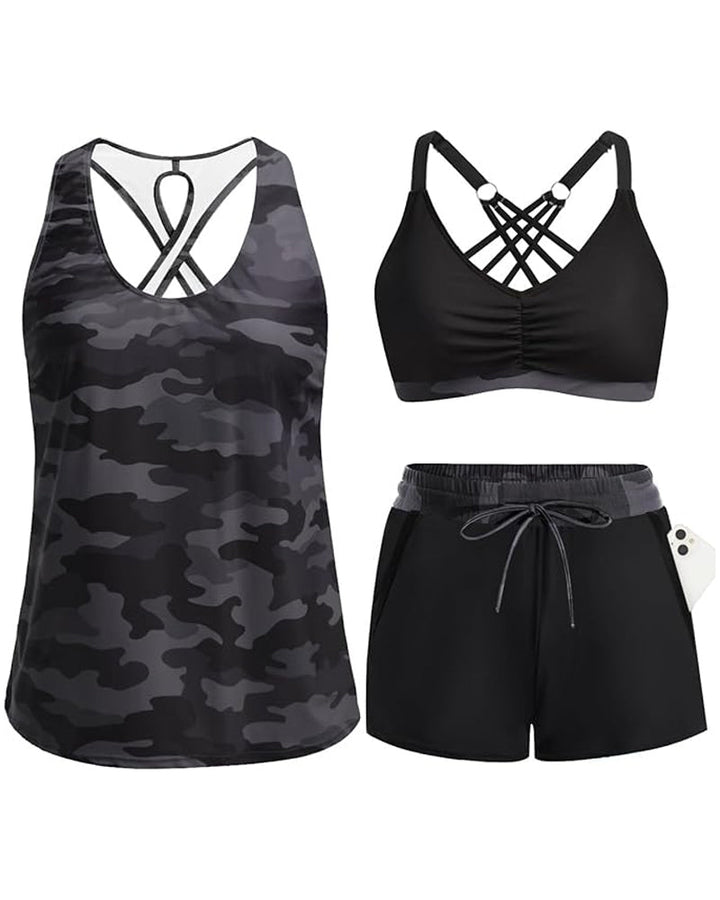 Giorgia | Set composto da bikini tankini a tre pezzi e copricostume