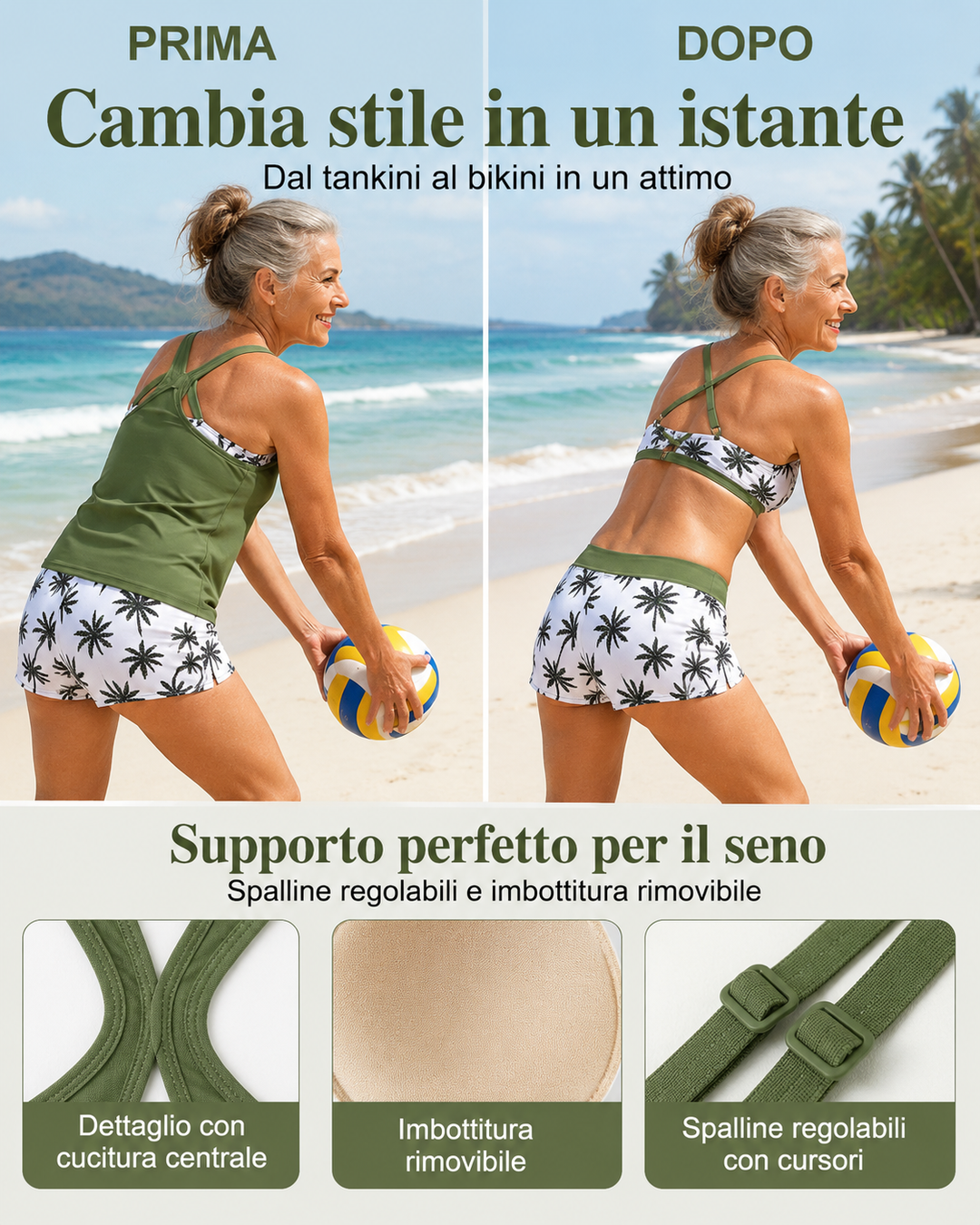 Giorgia | Set composto da bikini tankini a tre pezzi e copricostume