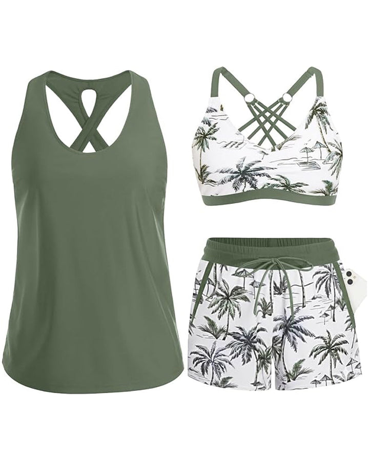 Giorgia | Set composto da bikini tankini a tre pezzi e copricostume