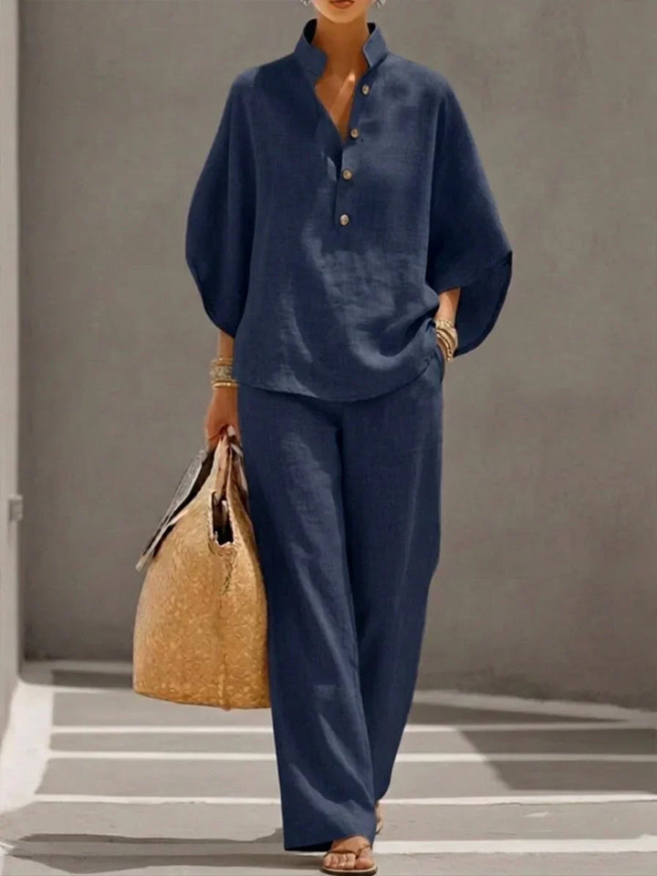 Federica™ | Completo in lino con maniche a pipistrello e pantaloni larghi