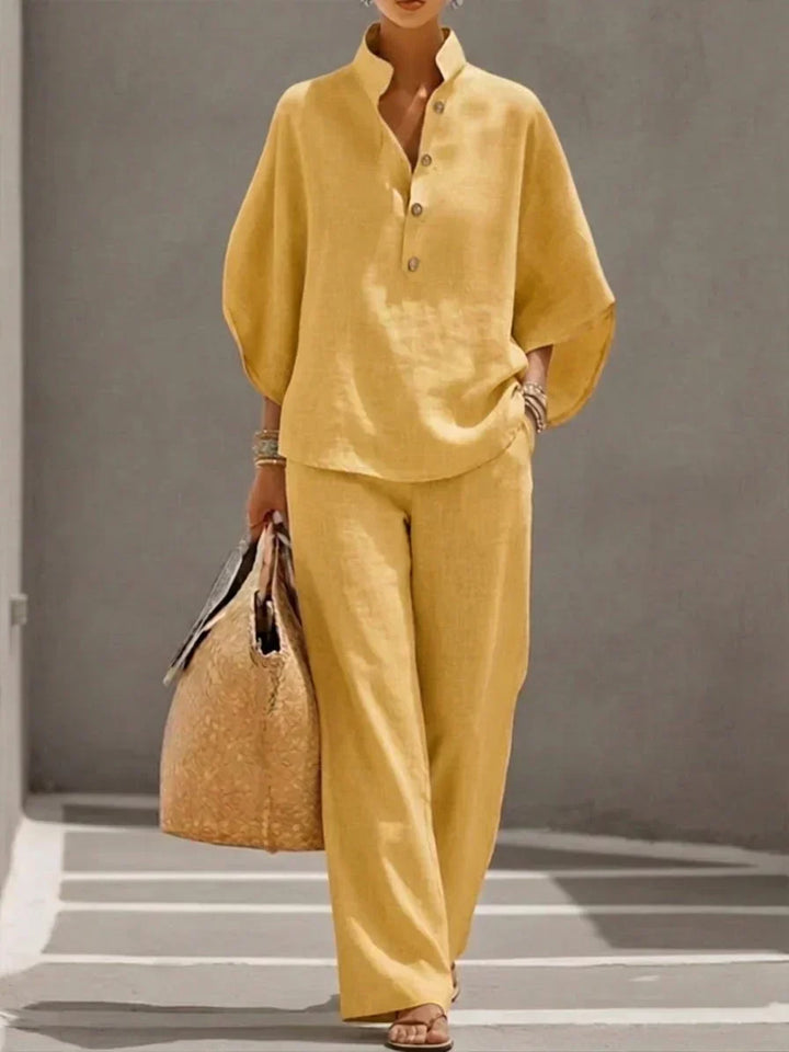 Federica™ | Completo in lino con maniche a pipistrello e pantaloni larghi