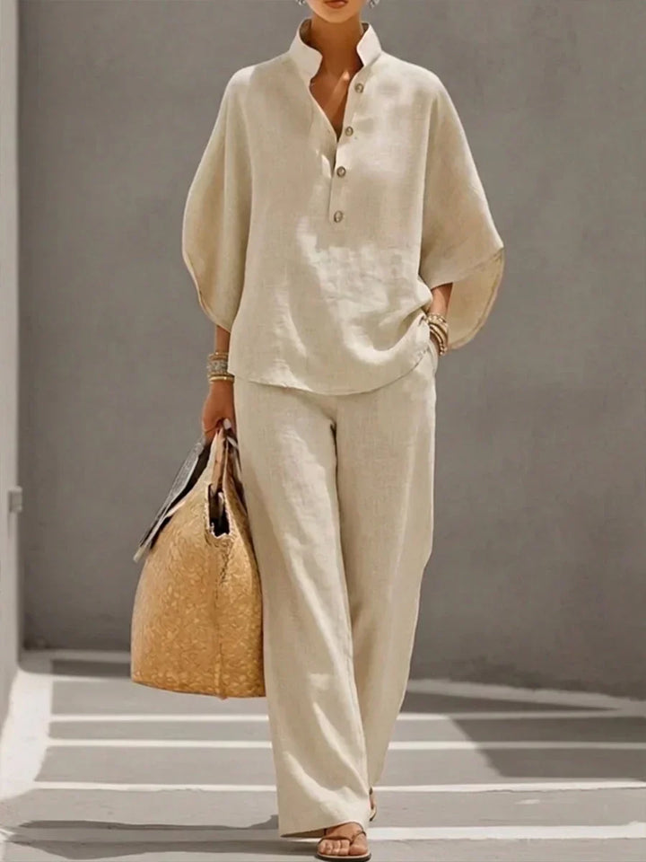 Federica™ | Completo in lino con maniche a pipistrello e pantaloni larghi