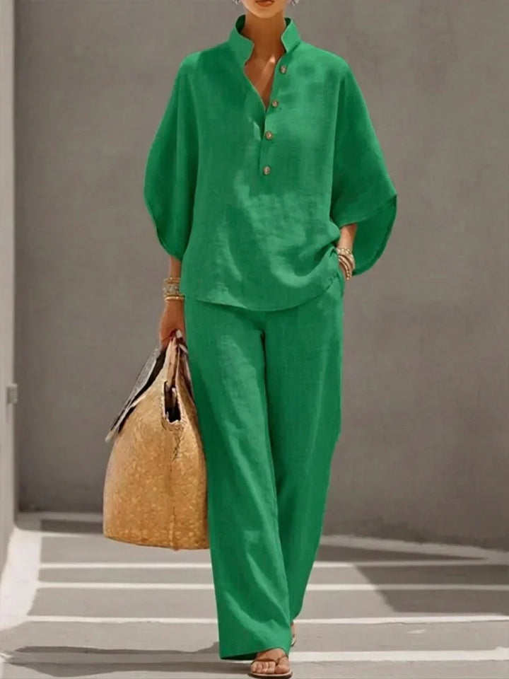 Federica™ | Completo in lino con maniche a pipistrello e pantaloni larghi
